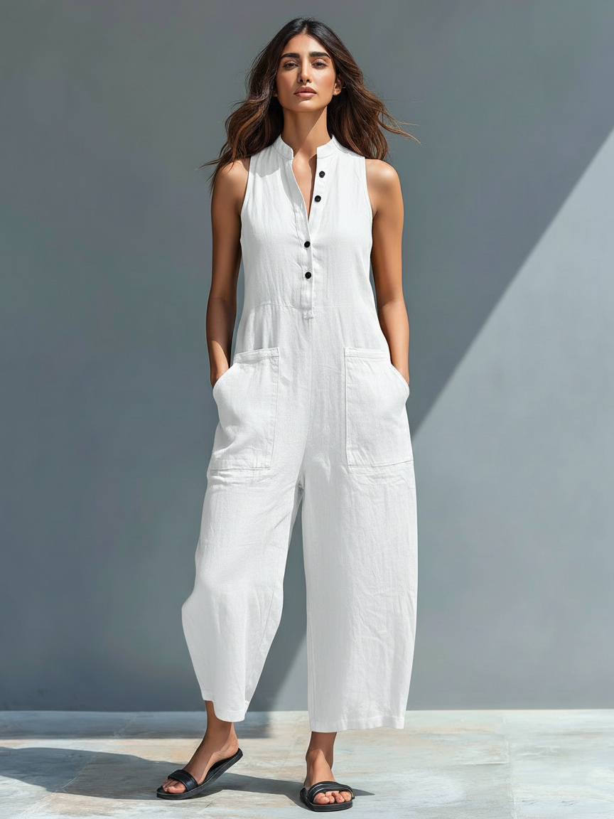 Sleeveless Linen Overall