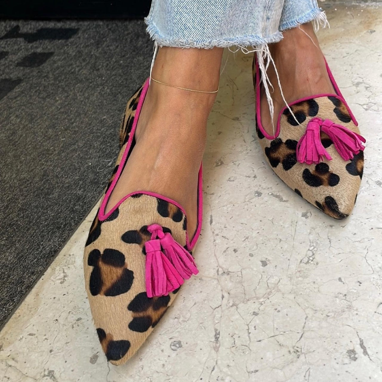 Danira | Leopard Print Ballet Flats with Chic Tassels