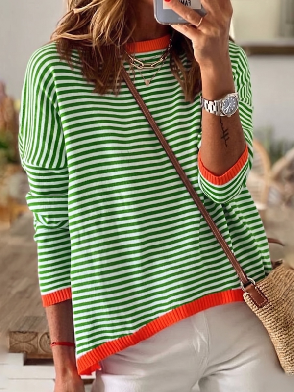 Sophia – Blue and White Striped Long Sleeve Top