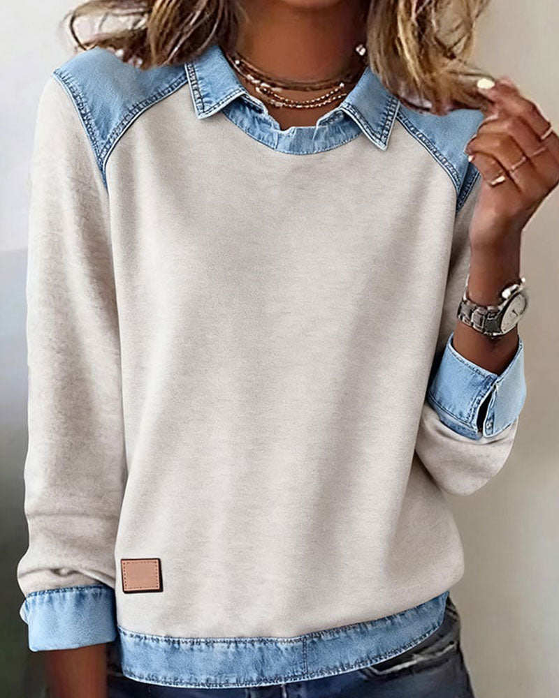 Heather | Denim Collar Blouse