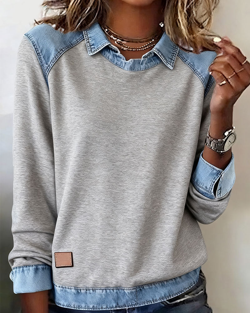 Heather | Denim Collar Blouse