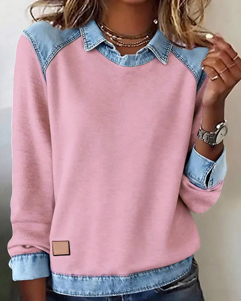Heather | Denim Collar Blouse
