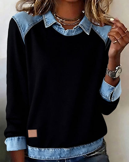 Heather | Denim Collar Blouse