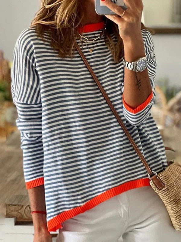 Sophia – Blue and White Striped Long Sleeve Top