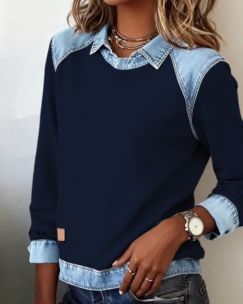 Heather | Denim Collar Blouse
