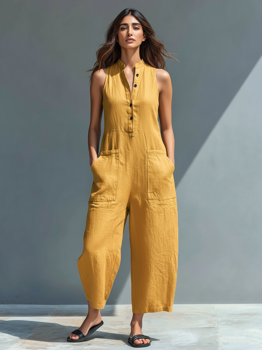 Sleeveless Linen Overall
