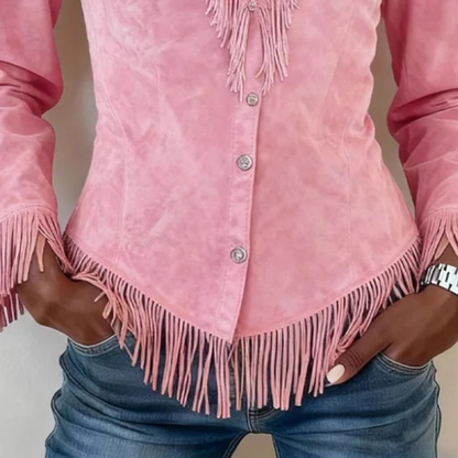 Solène │ Fringe Suede Button-Up Blouse