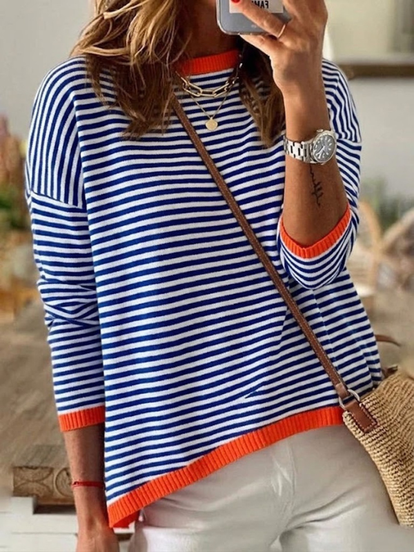 Sophia – Blue and White Striped Long Sleeve Top
