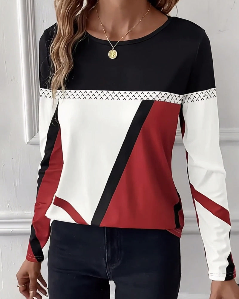 Kiera | Casual Printed T-Shirt with Round Neck and Long Sleeves
