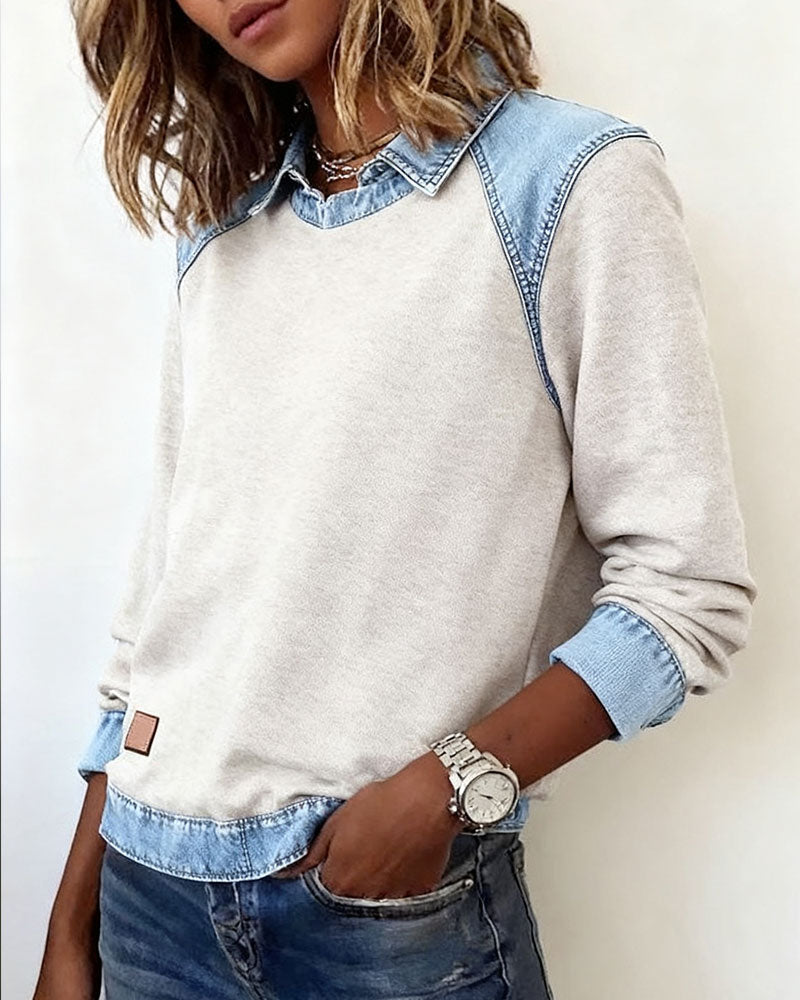 Heather | Denim Collar Blouse