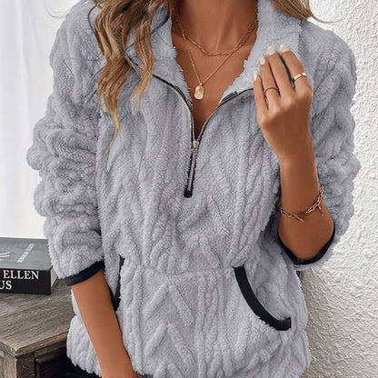 Harper | Fuzzy Half-Zip Sweatshirt with Pockets